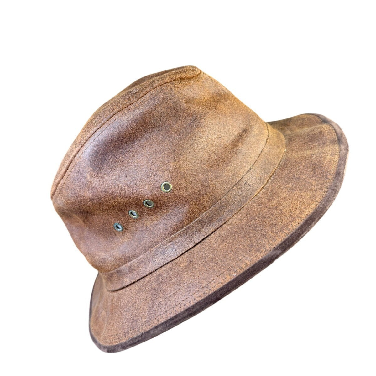 L.L.Bean Mens Brown Leather Safari-Style Hat Durable Outdoor Sun Hat