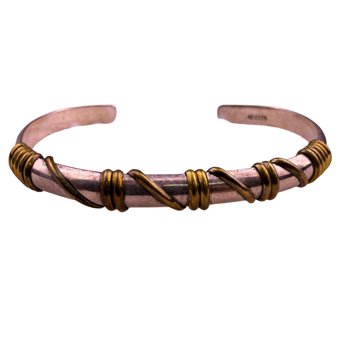 Sterling Silver & Brass Mens Adjustable Cuff Bracelet Handcrafted Mexico 