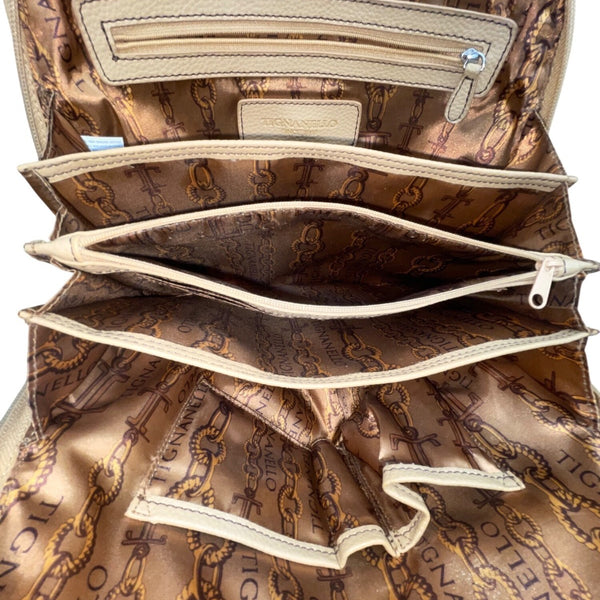 Tignanello Women’s Beige Genuine Leather Pebbled Shoulder Bag With Zip Closure