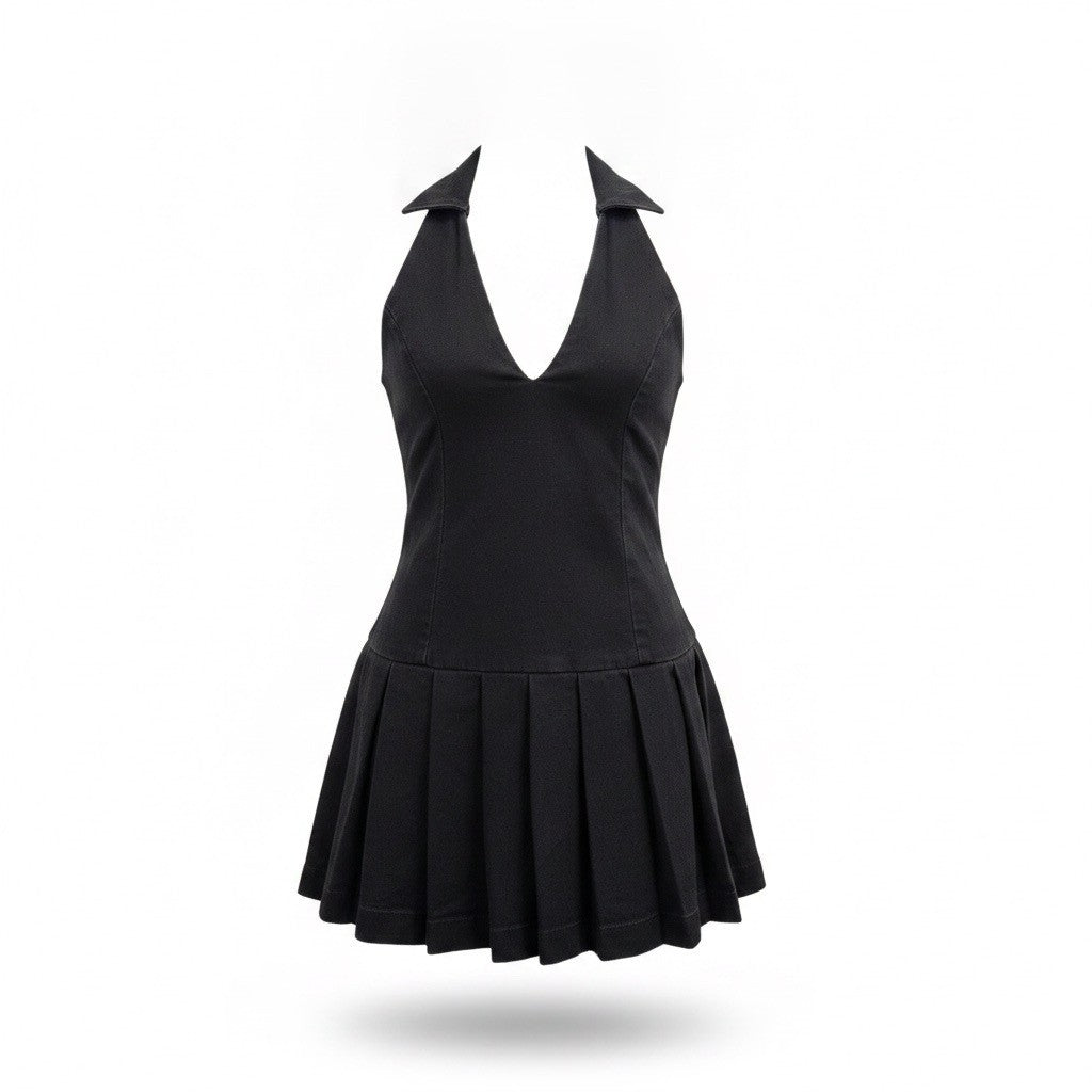 Love Fire Womens Black Cotton Blend Halter Pleated Stylish Fit Size L 
