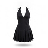 Love Fire Womens Black Cotton Blend Halter Pleated Stylish Fit Size L 