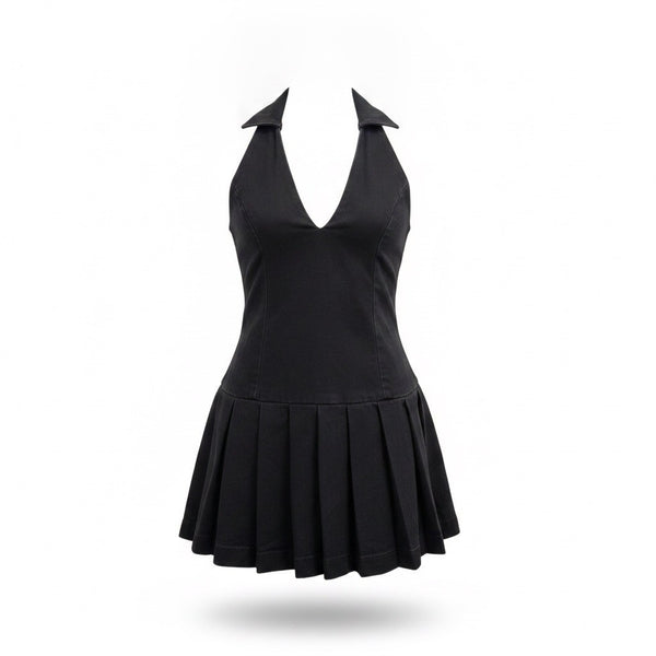 Love Fire Womens Black Cotton Blend Halter Pleated Stylish Fit Size L 