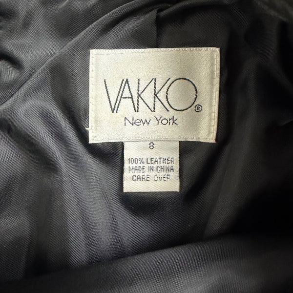 Vakko Women Black Leather Pencil SkirtStylish Vertical Detail Back Zipper Sz 8