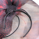 Black & Red Womens Mesh Fascinator Floral Detail & Polka Dot Netting Headband