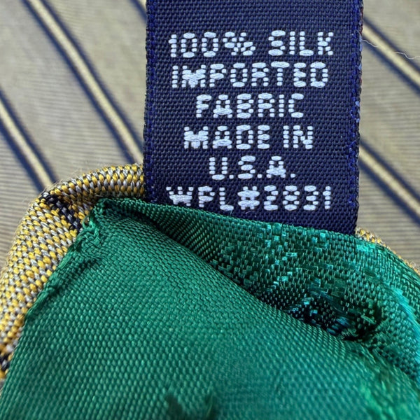 Tommy Hilfiger Mens Blue & Gold 100% Silk Striped Necktie Made In USA