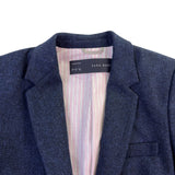 Zara Basic Womens Navy Cotton Blazer Single Button Lined Slim Fit Size M