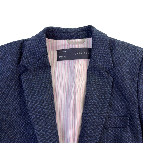 Zara Basic Womens Navy Cotton Blazer Single Button Lined Slim Fit Size M