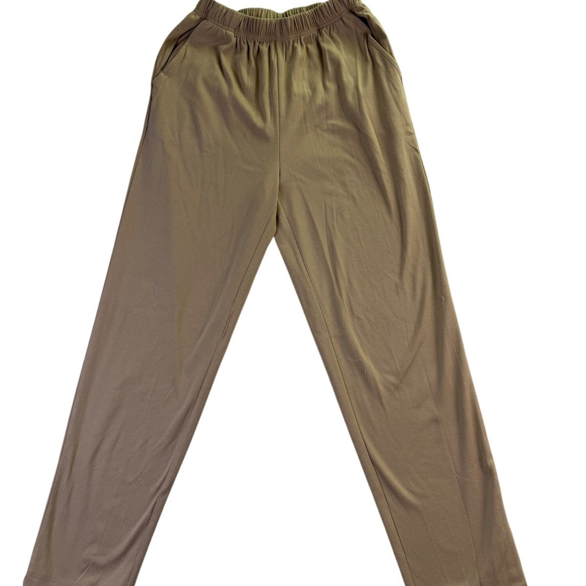 Woman Within Womens Tan Straight-Leg Pants With Elastic Waist & Pockets Size 12