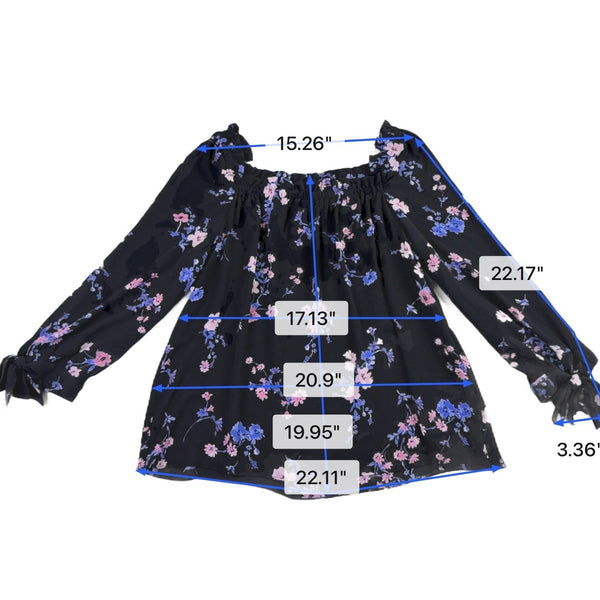 Cece Womens Black Floral  Off-Shoulder Top Sleeve Tie Detailing Size M 3/4