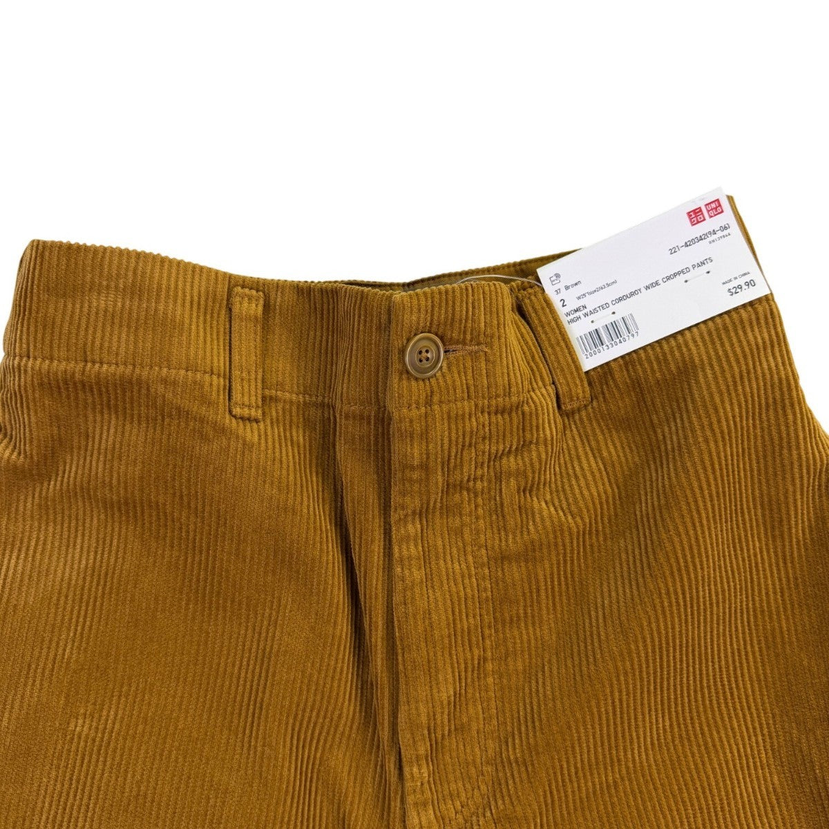 Uniqlo Women Brown Cotton Corduroy High-Waisted Wide Cropped Pants Size 2