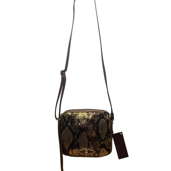 Elliott Lucca Women’s Gold & Brown Metallic Snake Print Sequin Crossbody Bag