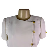 Tahari Womens White Polyester Short Sleeve Gold Button Detail Blouse Size 4