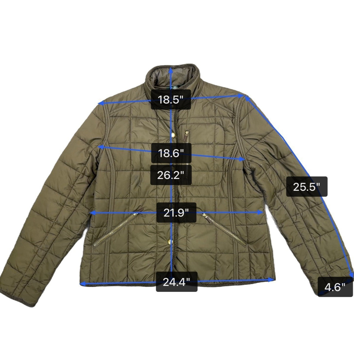 Lauren Ralph Lauren Womens Olive Puffer Jacket Quilted Snap/Zip Sz XL