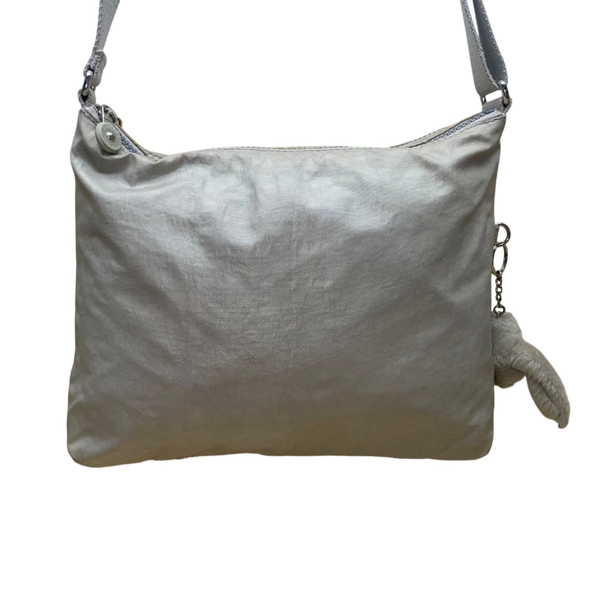 Kipling Women’s Silver Metallic Zippered Pockets Adjustable Strap Crossbody Bag
