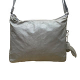 Kipling Women’s Silver Metallic Zippered Pockets Adjustable Strap Crossbody Bag