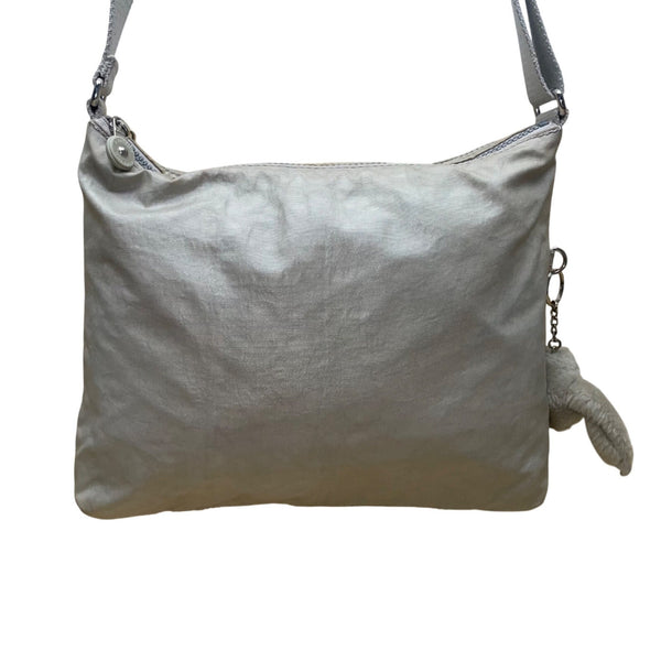 Kipling Women’s Silver Metallic Zippered Pockets Adjustable Strap Crossbody Bag