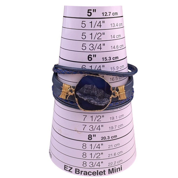 Saachi Womens Navy Blue Vegan Leather Magnetic Clasp Bracelet With Stone Accent
