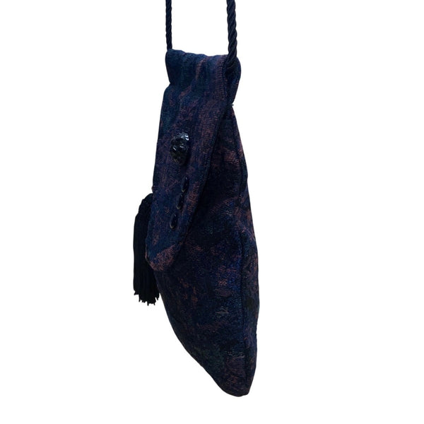 Helens Daughters Women’s Blue Tapestry Tassel & Button Accents Crossbody Bag