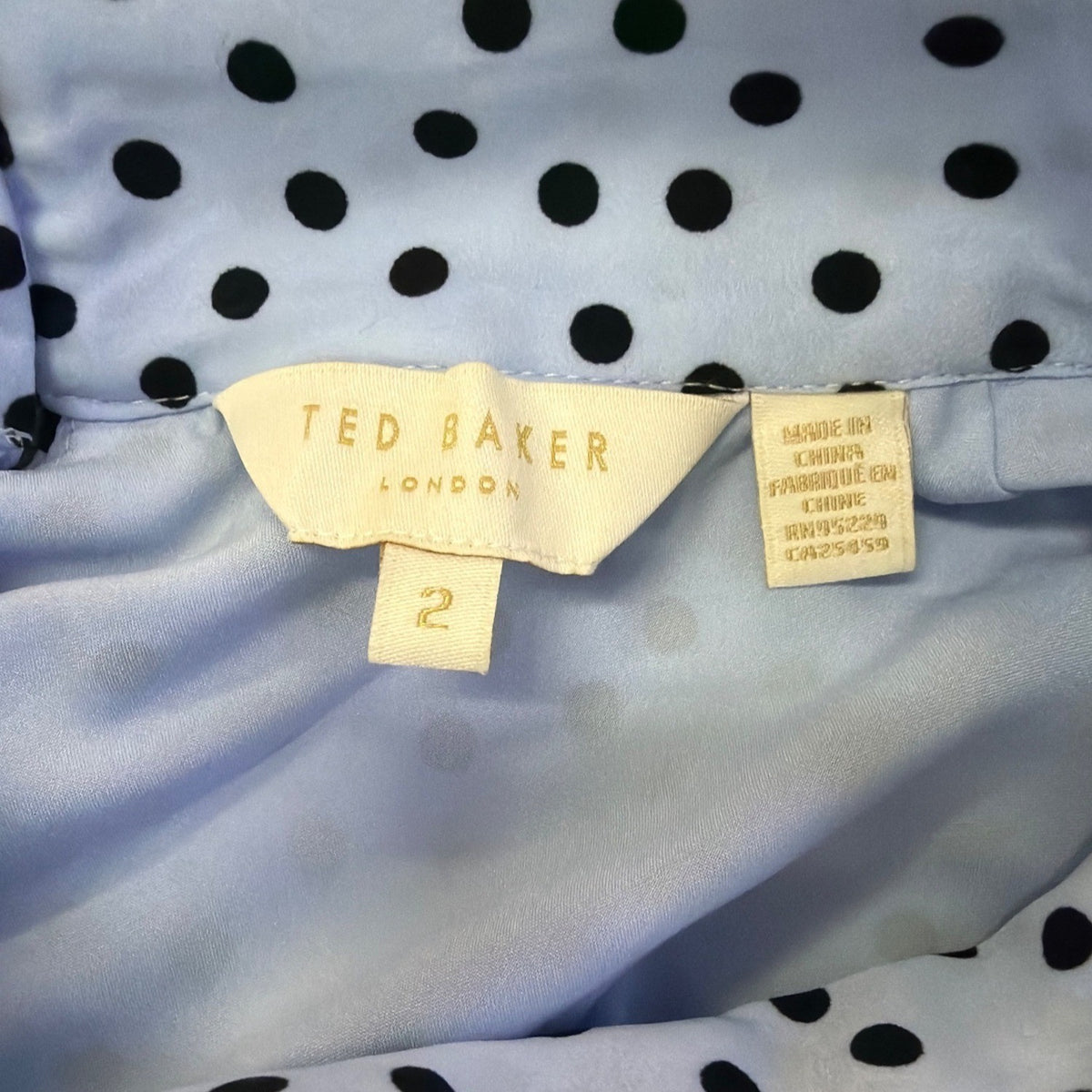 Ted Baker Womens Light Blue & Black Polka Dot Blouse Elegant Style Size 2