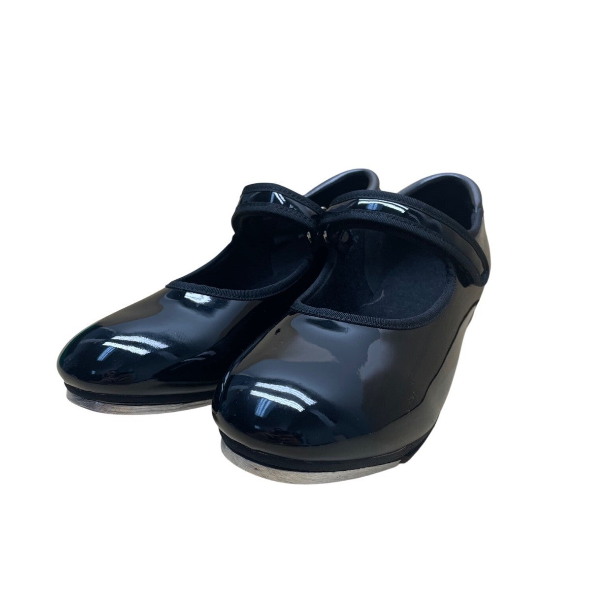 Linodes Big Kid Black Patent Easy Strap Tap Dance Shoes Size 4M