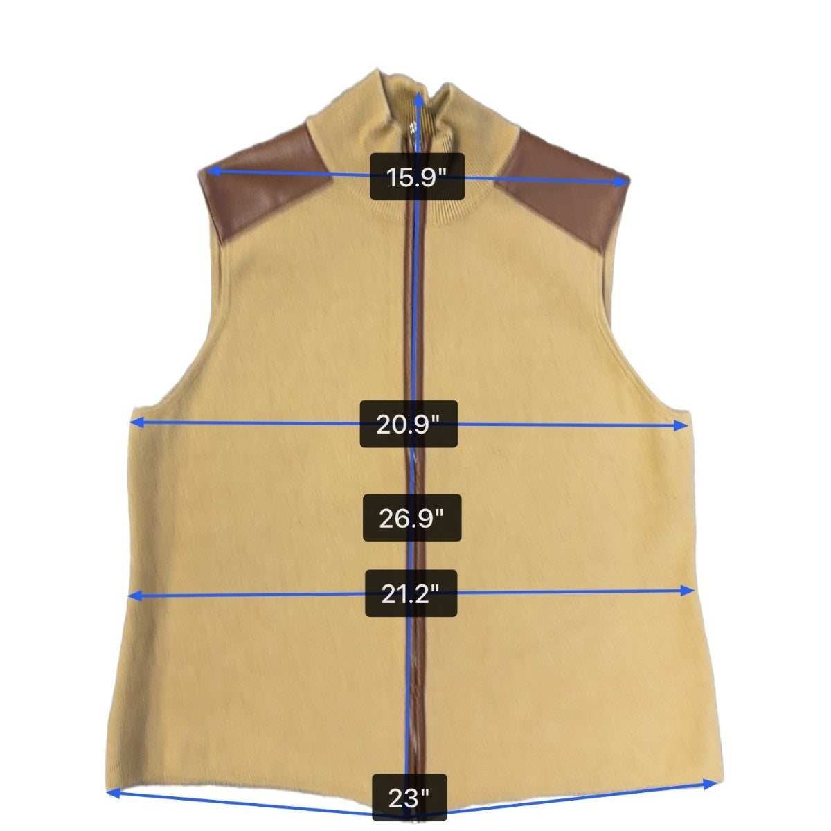 Lauren Ralph Lauren Womens Beige Sleeveless Vest With Faux Leather Trim Size XL