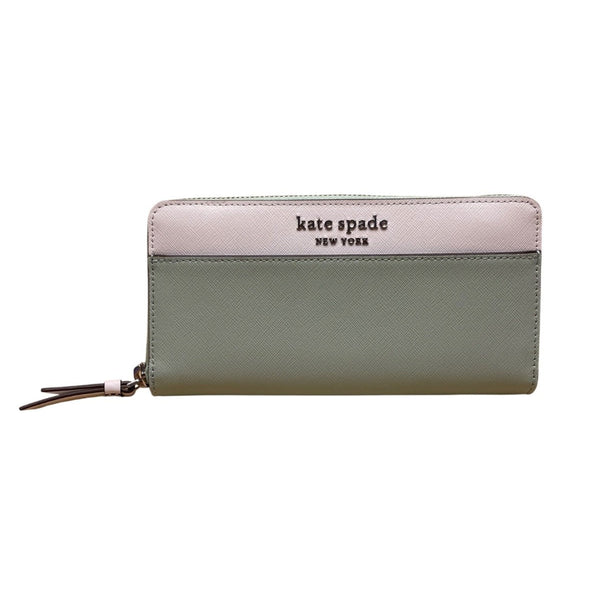 Kate Spade Women’s Light Green & White Leather Zip Around Wallet