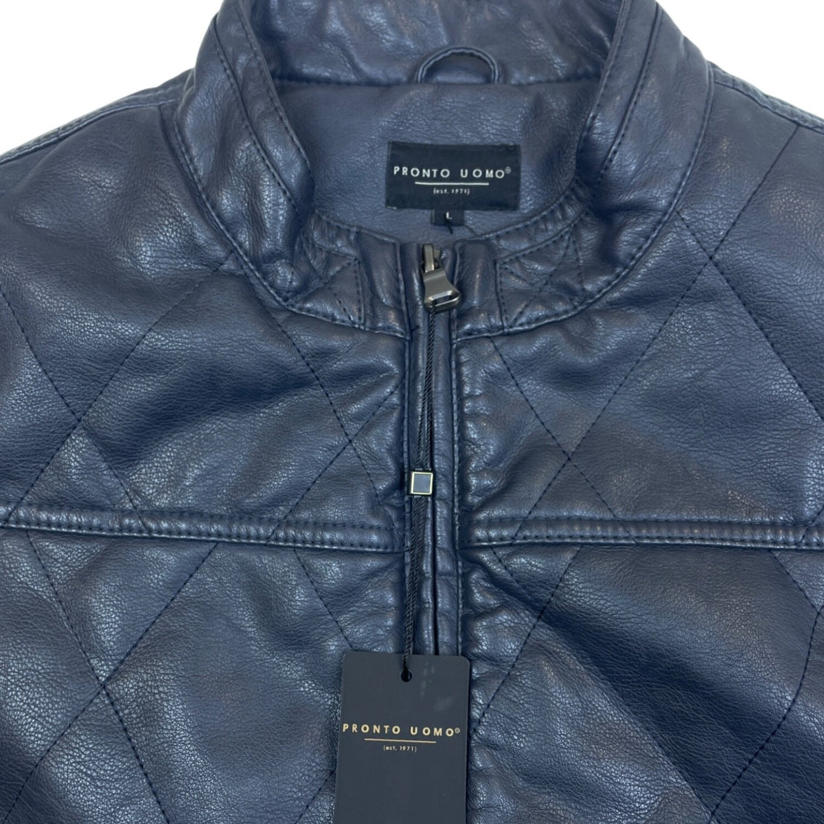 Pronto Uomo Mens Black Faux Leather Quilted Vest With Pockets Sz L - New
