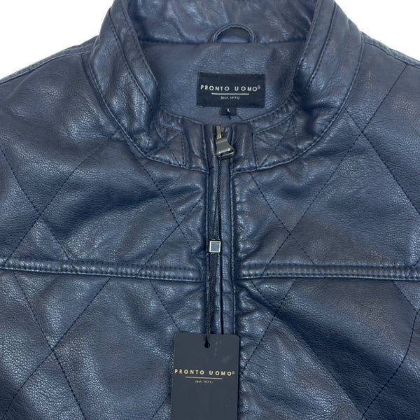 Pronto Uomo Mens Black Faux Leather Quilted Vest With Pockets Sz L - New