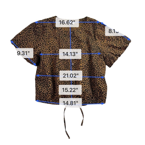 J.Crew Womens Brown Leopard Print Button Down Puff Sleeve Blouse Size L