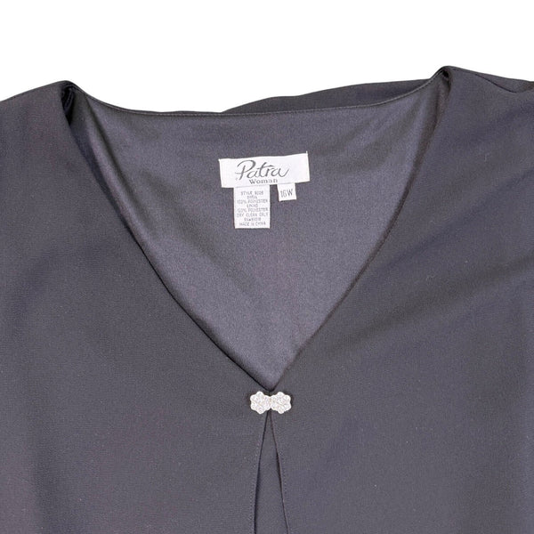 Patra Womens Black Polyester Tiered Cocktail Dress Embellished V-Neck Size 16W
