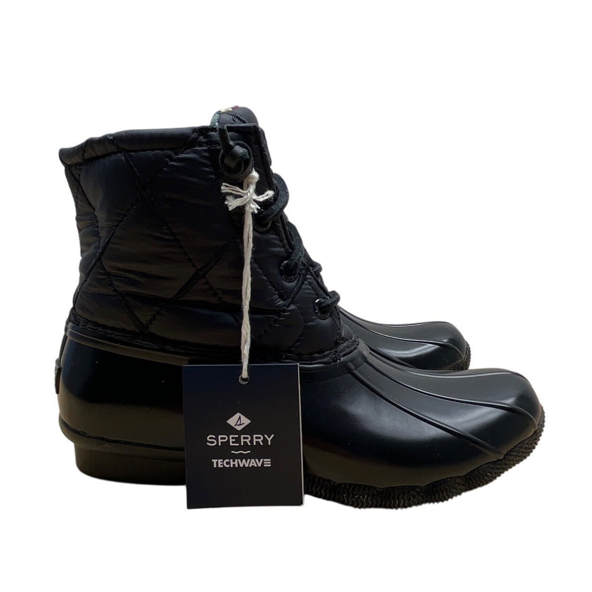 Sperry Women’s Black Quilted Techwave Plaid Lining Lace-Up Duck Boots Sz 6 - New