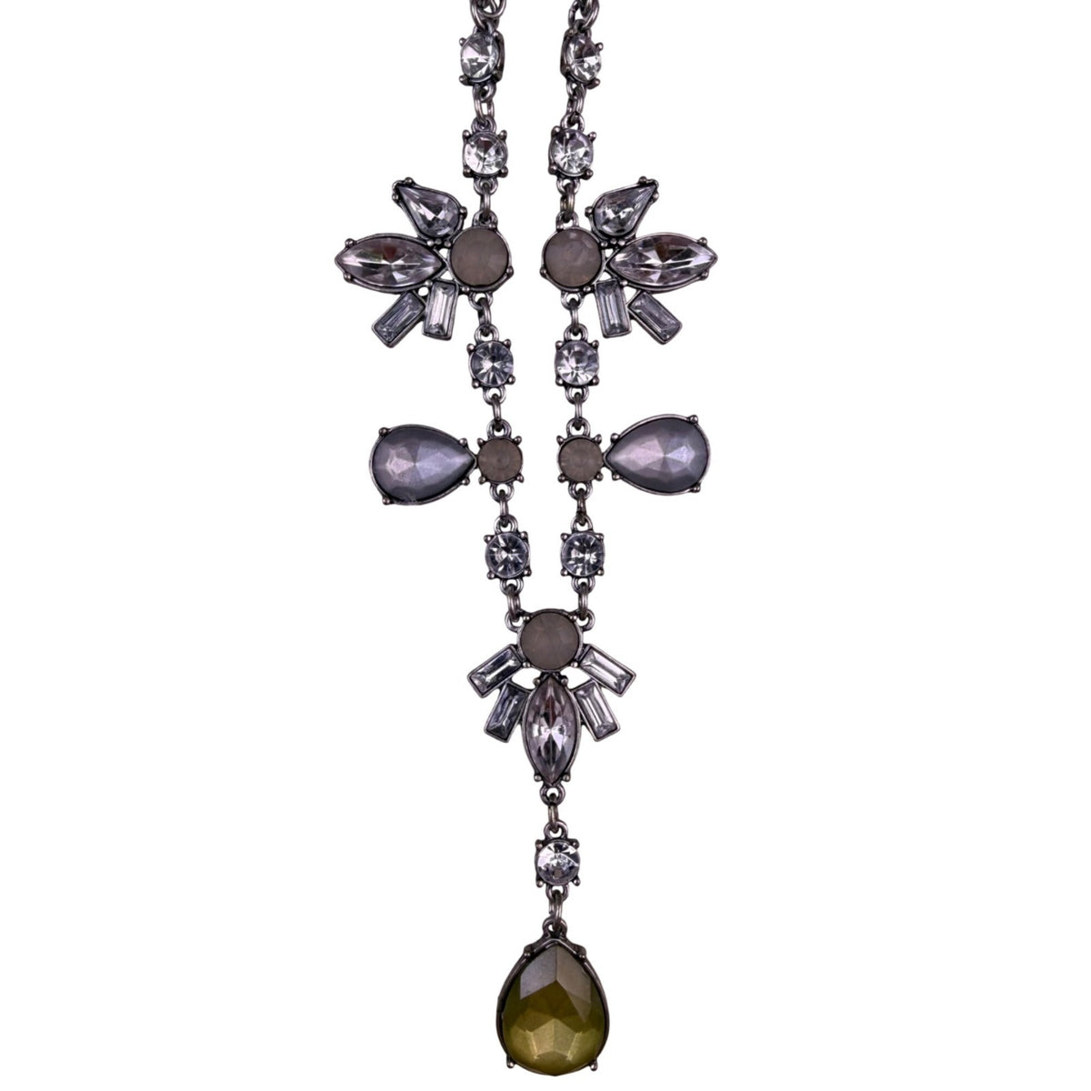 Loft Womens Silver Tone Pendant Necklace Adjustable Green & Crystal Beads