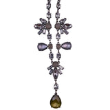 Loft Womens Silver Tone Pendant Necklace Adjustable Green & Crystal Beads