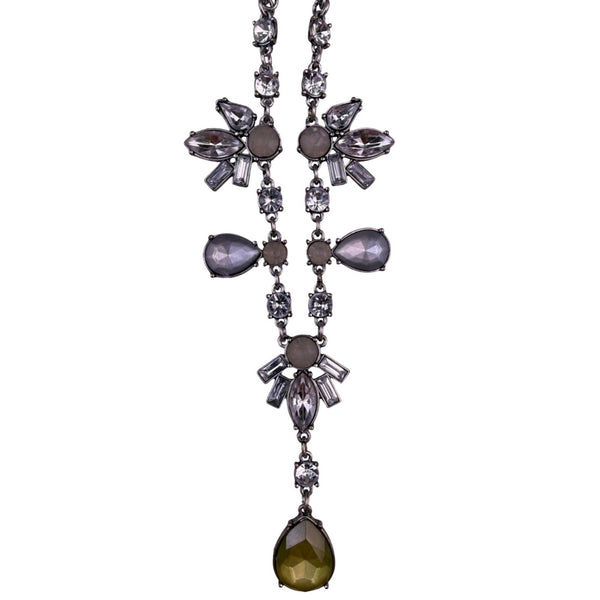 Loft Womens Silver Tone Pendant Necklace Adjustable Green & Crystal Beads
