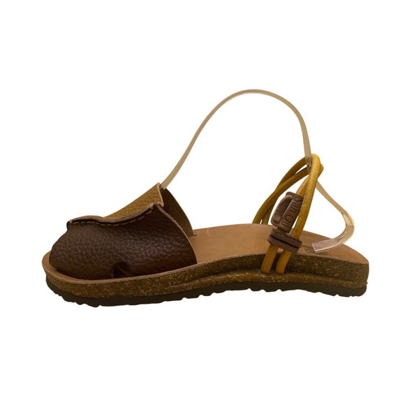 San Ou Womens Brown & Yellow Leather Open-Toe Slingback Sandals Size EU38/US7
