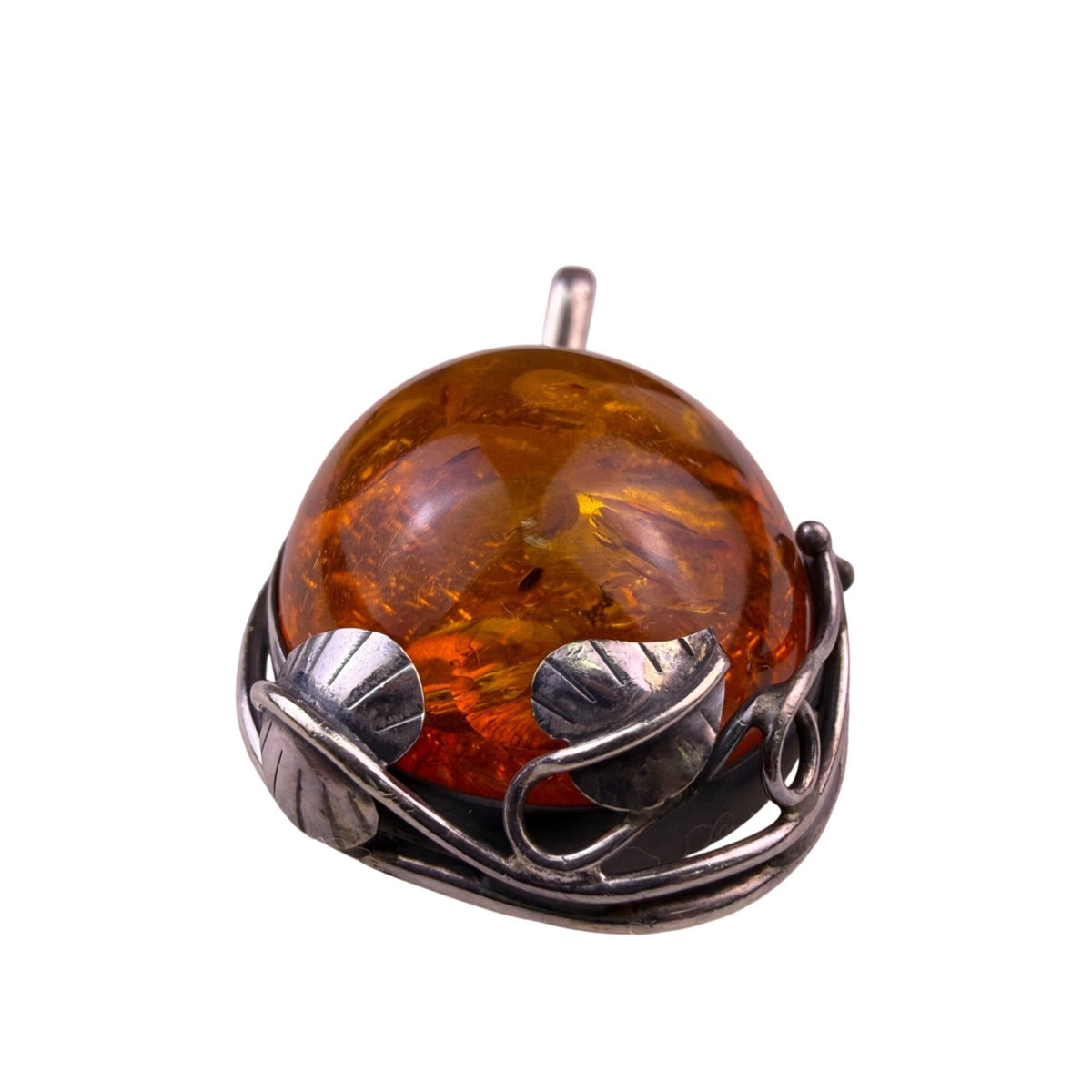 Sterling Silver Womens Amber Pendant 925 Hallmark Oval Shaped  Jewelry Vintage