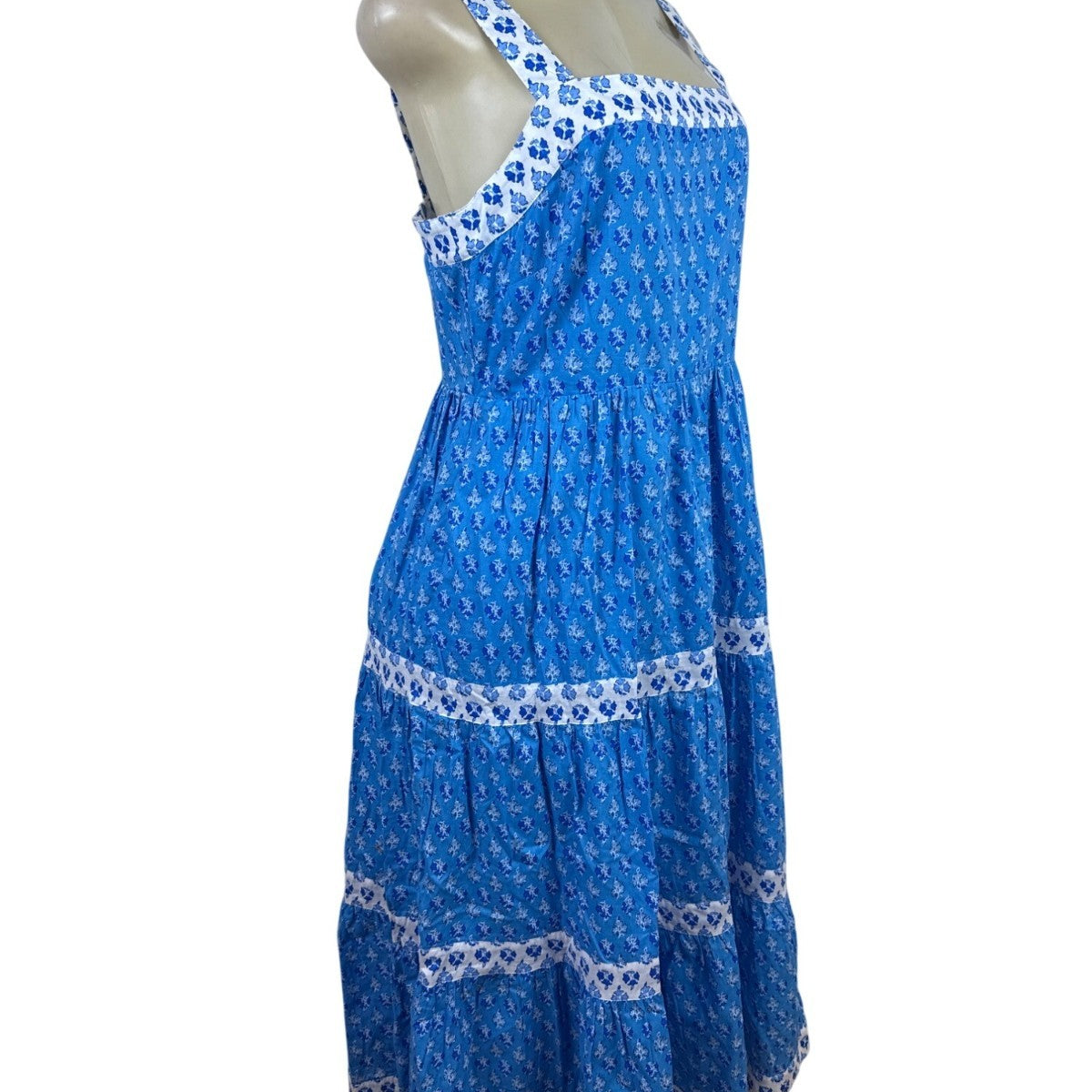 J.Crew Blue & White Floral Sleeveless Square Neck Dress W/ Lace Trim Sz 6 - New