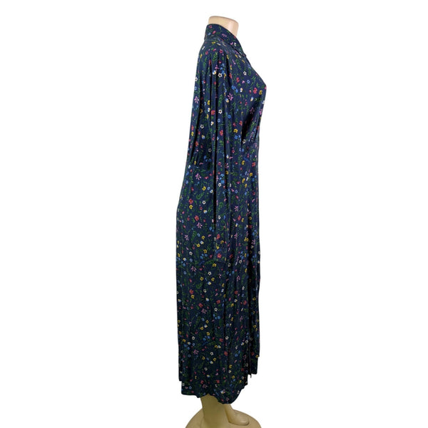 Pepe Jeans Womens Blue Floral Polyester Button-Down Midi Dress Size L