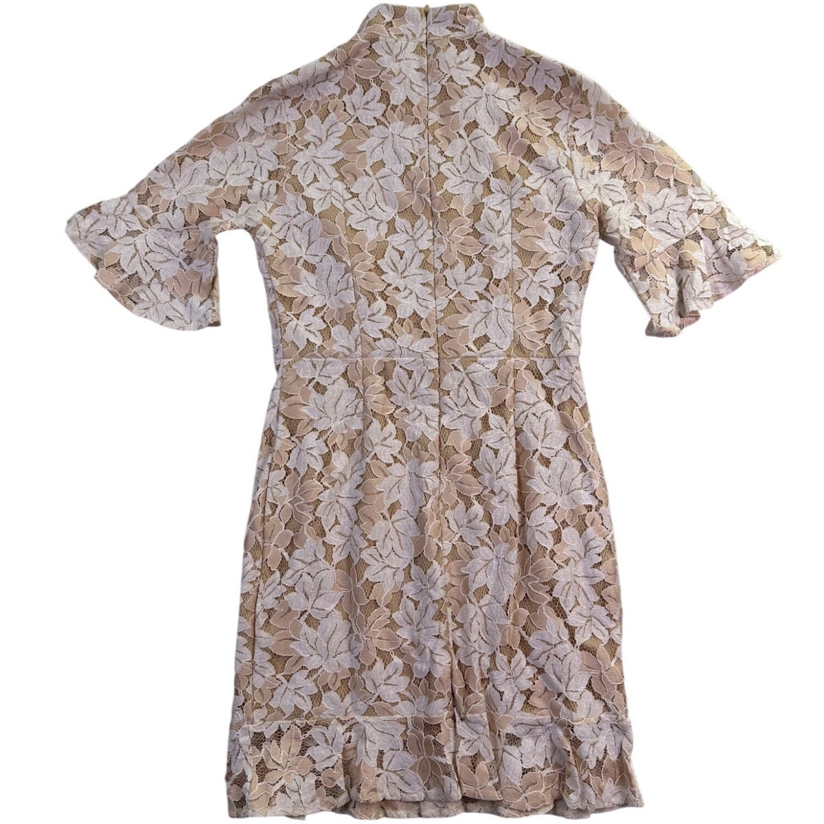 Pretty Little Thing Womens Beige Lace Floral High Neck Mini Dress Size US 6