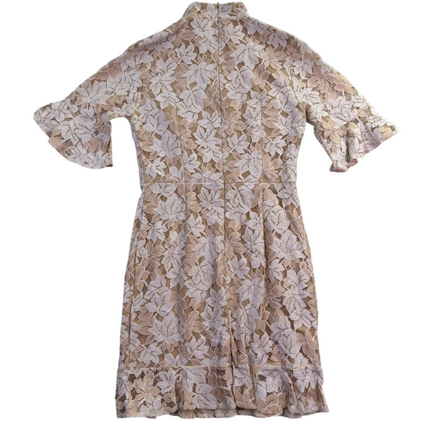 Pretty Little Thing Womens Beige Lace Floral High Neck Mini Dress Size US 6