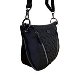 Lug Quilted Black Nylon Adjustable Strap & Zipper Pockets Swivel Crossbody Bag