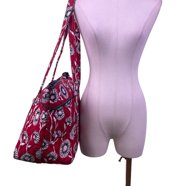 Vera Bradley Women’s Red Floral Quilted With Double Straps Tote Bag