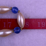 Monet Womens Cream & Blue Bead Vintage Necklace 50s 60s Era Oval & Round Design