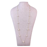 Gold-Tone Womens Faux Pearl Long Necklace Chain Embellished Station Style