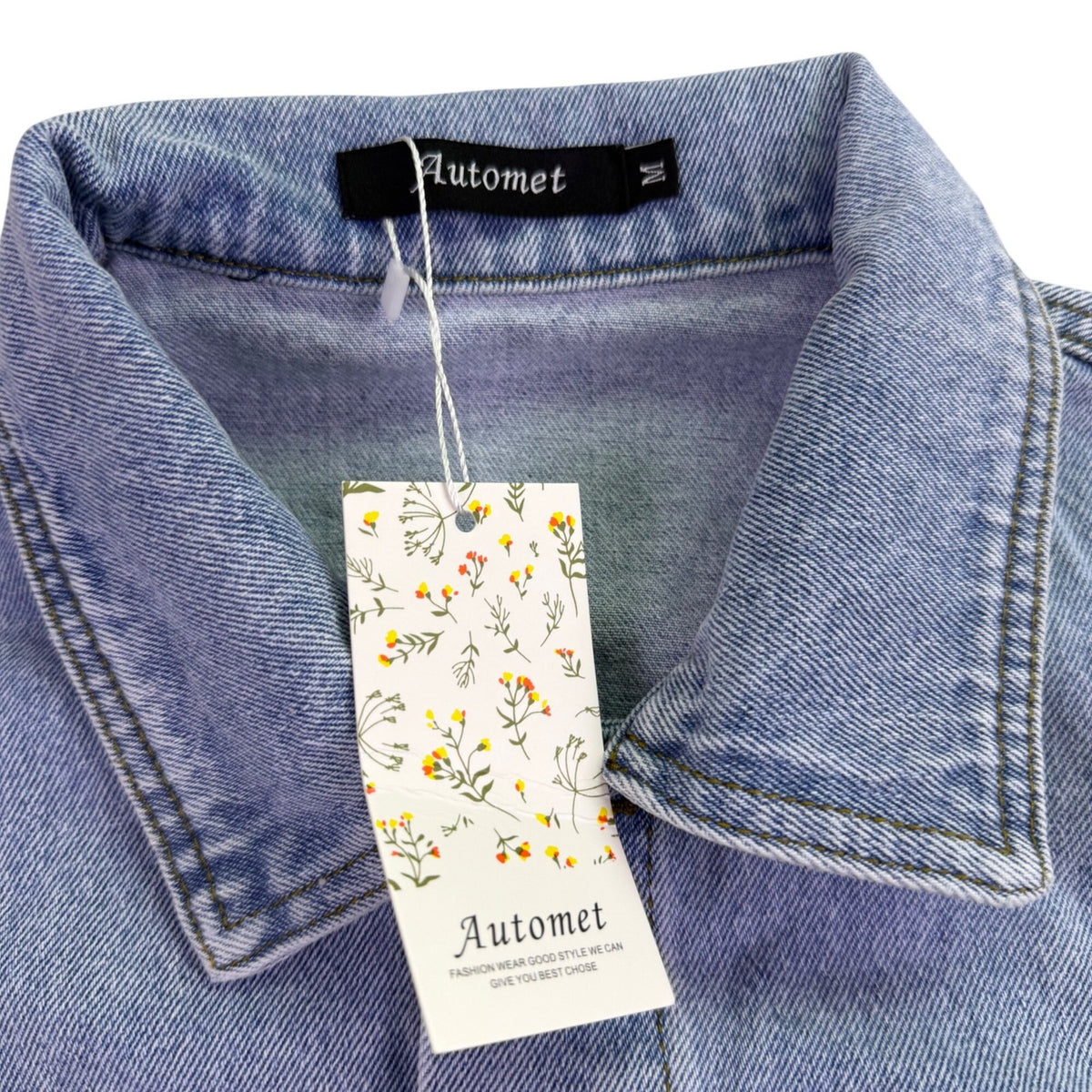 Automet Blue Cotton Denim Jacket Casual Button-Up Classic Fit Style Size M