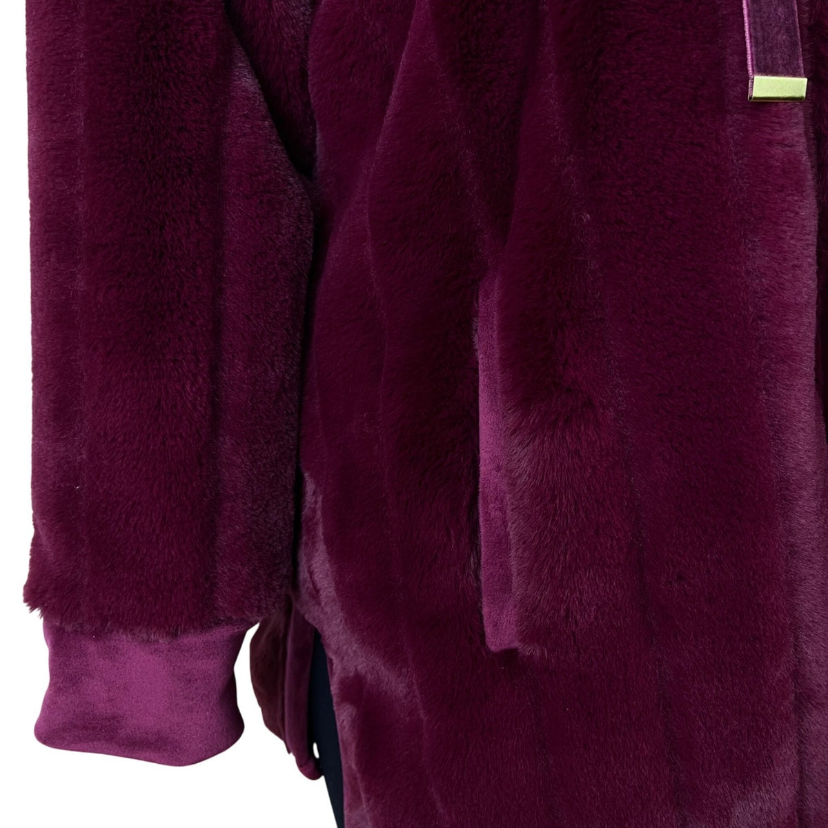 Soft Surroundings Women's Burgundy Faux Fur Hooded Jacket Full-Zip Pockets Sz SP