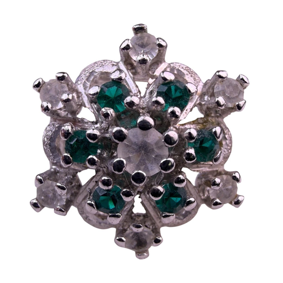 Vintage Uncas Sterling Silver Green & Clear Rhinestone Ring Elegant Design