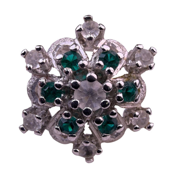 Vintage Uncas Sterling Silver Green & Clear Rhinestone Ring Elegant Design