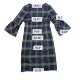 Talbots Womens Navy Green Plaid Wool Polyester Blend Bell Sleeve Dress Size 4