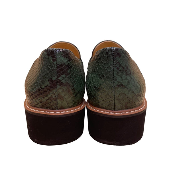 Naturalizer Women’s Green Leather Snakeskin Pattern Tassel Flat Loafers Size 9M